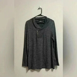 Kirundo - Women’s Heather Grey Zipper Cowl Pullover Lightweight Sweater - Size L